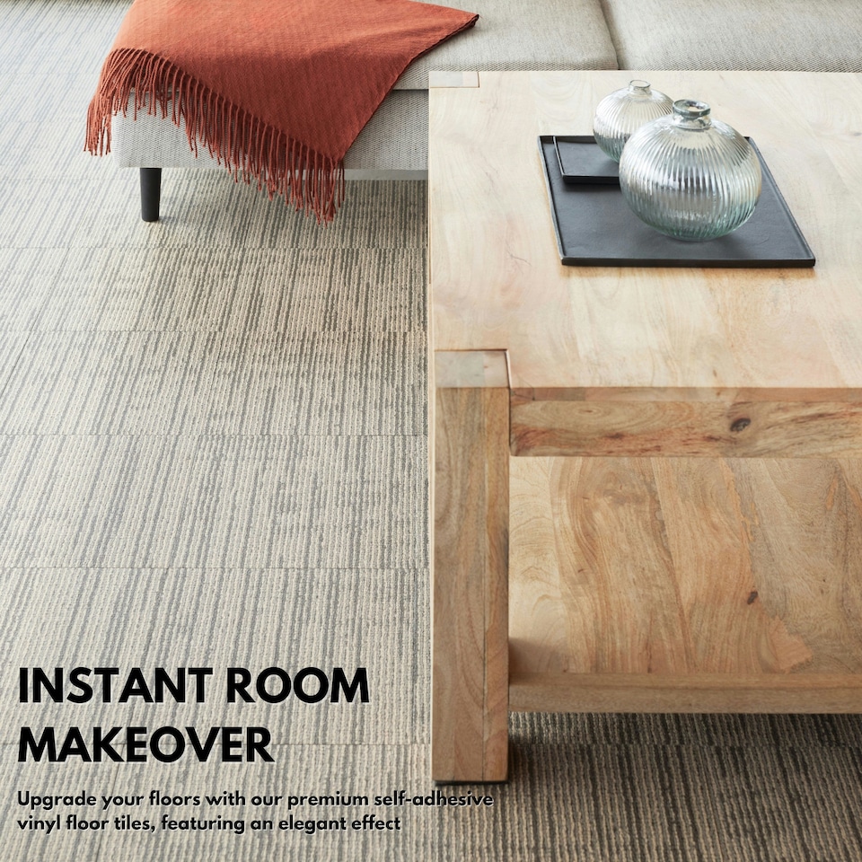 image 1 of NOVECRAFTO Vinyl Floor Tiles Self Adhesive – 12x12in Peel and Stick Flooring with Beige Faux Carpet Effect – Durable & Easy to Clean for Any Room | Brown | 5.57 sqm