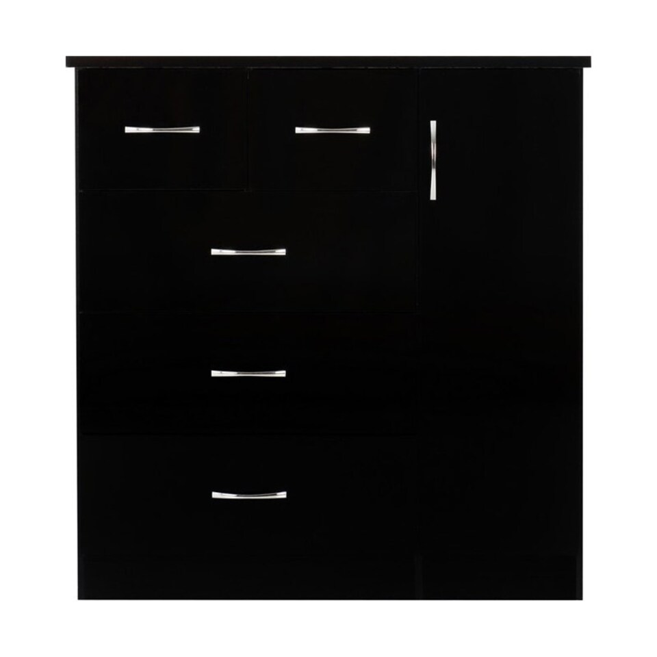 image 1 of Nevada 5 Drawer Low Wardrobe - L46 x W117 x H115 cm - Black Gloss Black