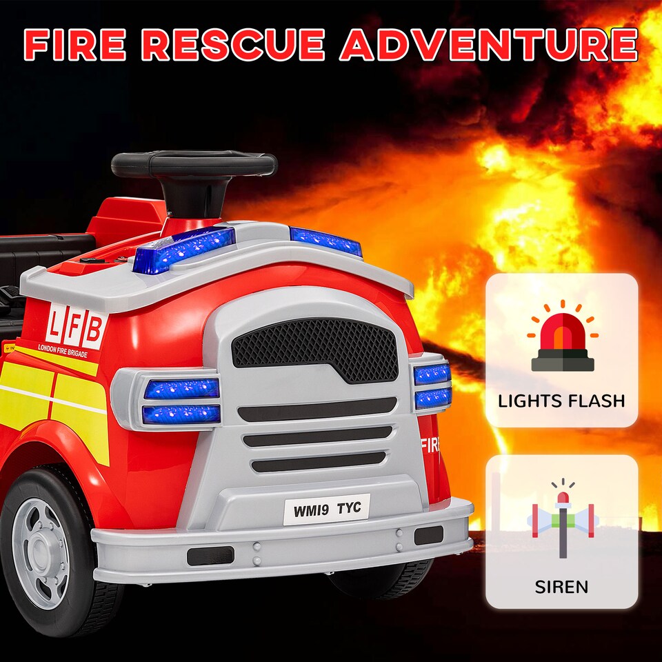image 1 of AIYAPLAY Ride on Fire Truck, 12V Kids Electric Car with Sirens, Flashing Lights, Firefighting Tools, Music, Horn, Slow Start, Gift for Boys and Girls, Red