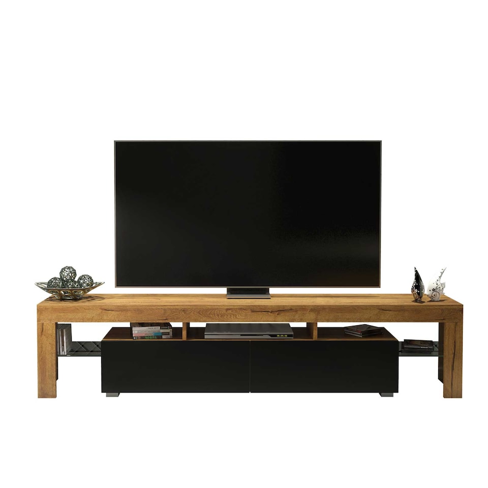 image 1 of TV Unit TV Stand Oak Black Media Console Sideboard Storage Cabinet 200cm