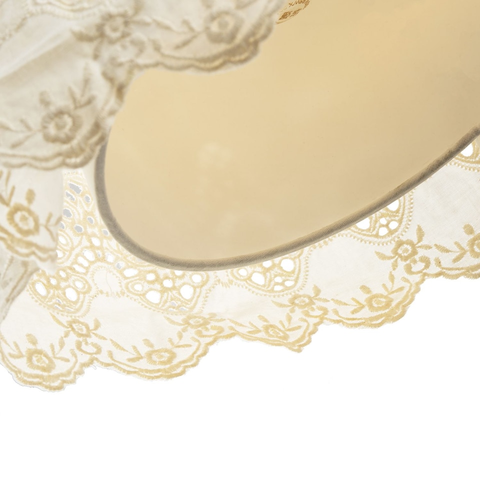 image 1 of Modern Cream Cotton Fabric Pendant Lamp Shade with Floral Lace Design | Cream | Cream | 1