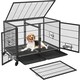 image 2 of Yaheetech 108 cm W Rolling Dog Crate W/ Divider Black