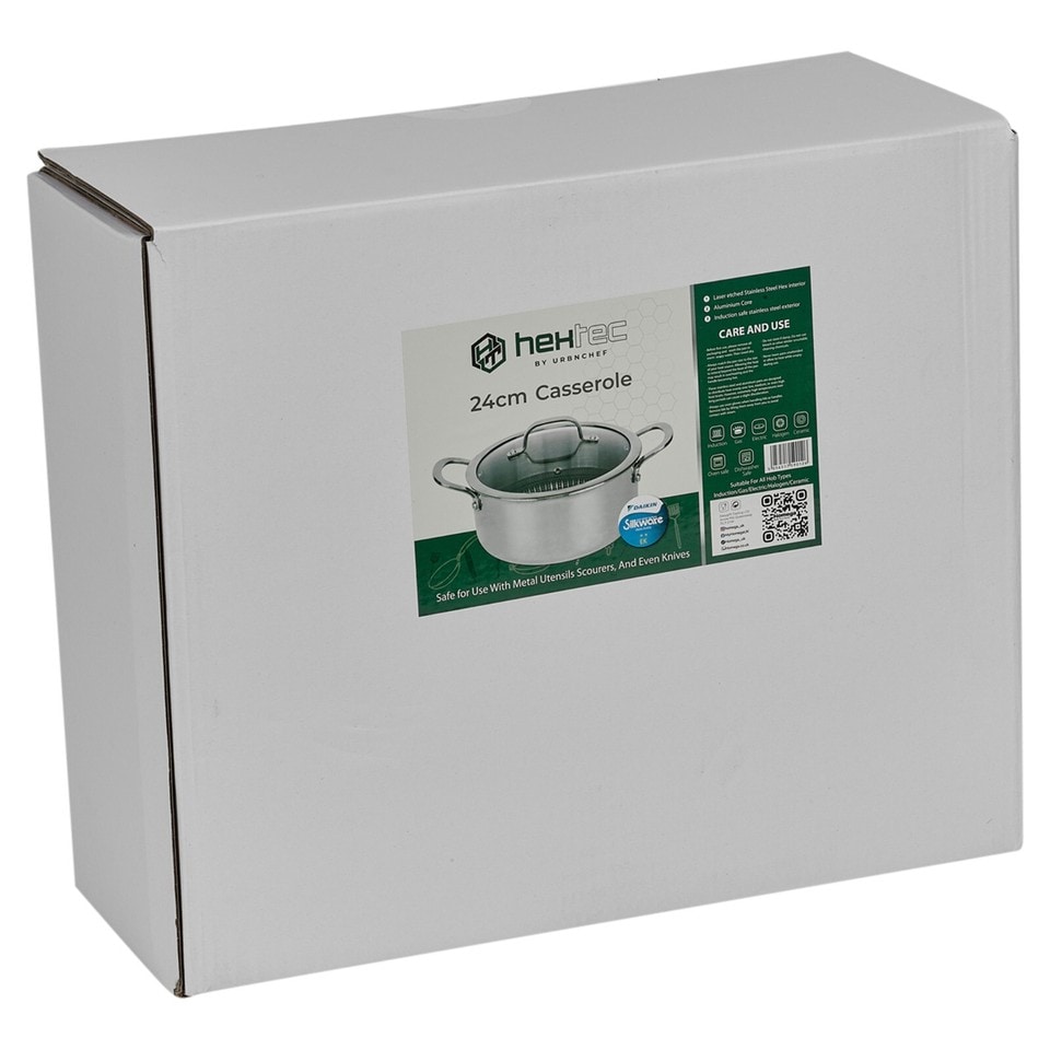 image 1 of Hextec Non Stick Stainless Steel Aluminium Induction Cookware Tempered Glass Lid | Silver | Silver | 24cm Casserole Pot