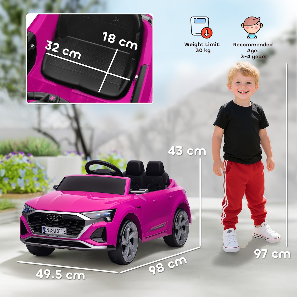 image 1 of AIYAPLAY Audi Q8 E-tron Licensed Electric Car for Kids, 12V Electric Ride on Sportback Design with Remote Control, 4 Suspension Wheels, LED Lights, Music, Horn, for Ages 3-4 - Pink