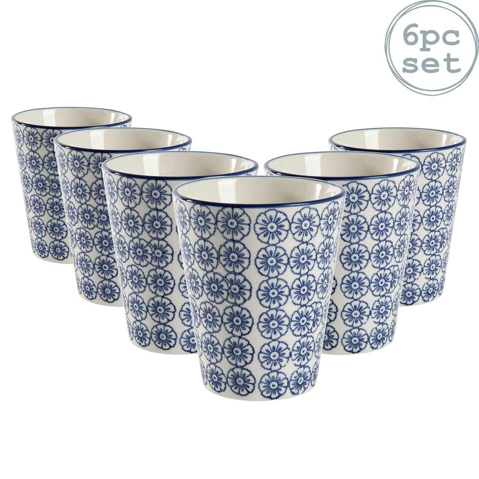image 1 of Nicola Spring Hand-Printed Tumblers - 300ml - Navy - Pack of 6
