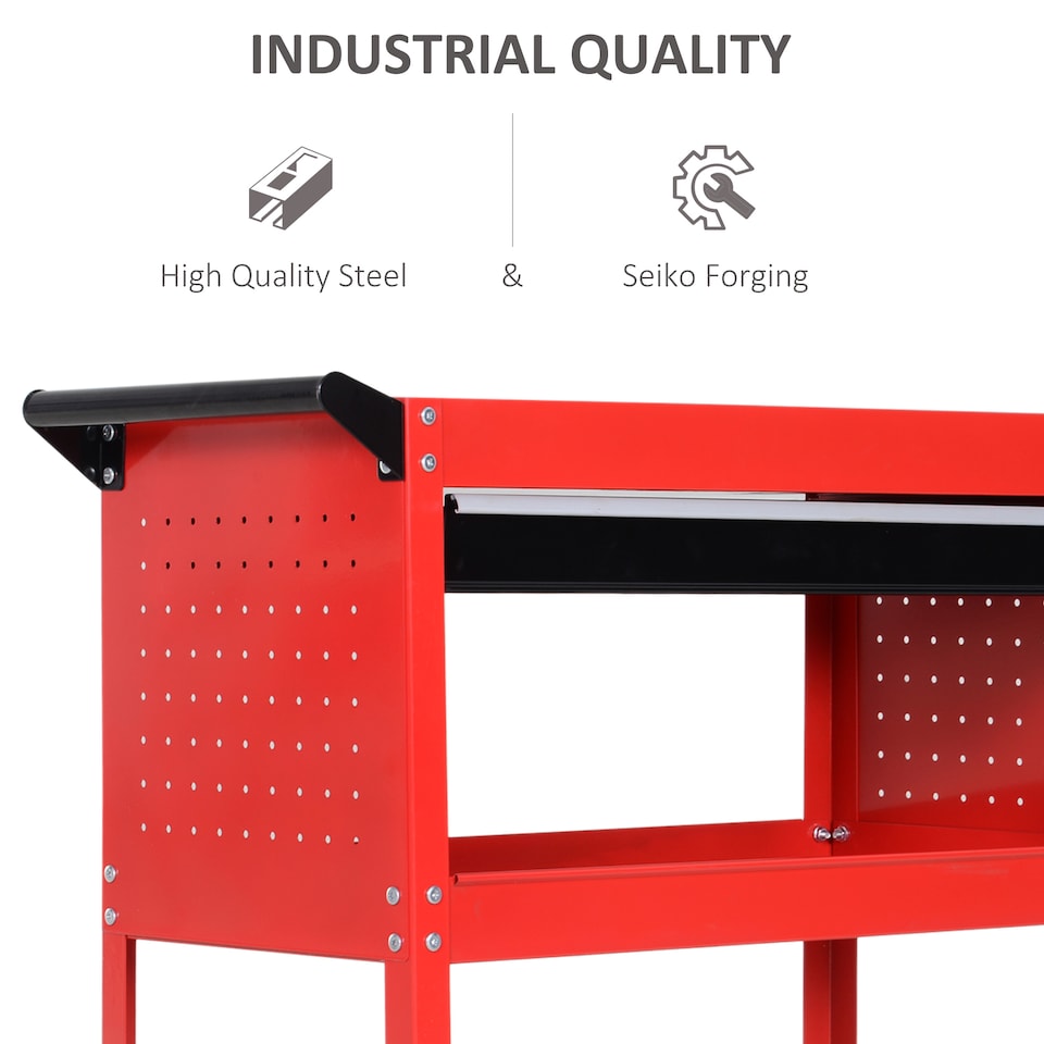 image 1 of DURHAND 3-Tier Tool Trolley Cart Storage Shelf Roller Cabinet DIY Box Garage Workshop with Drawer Red