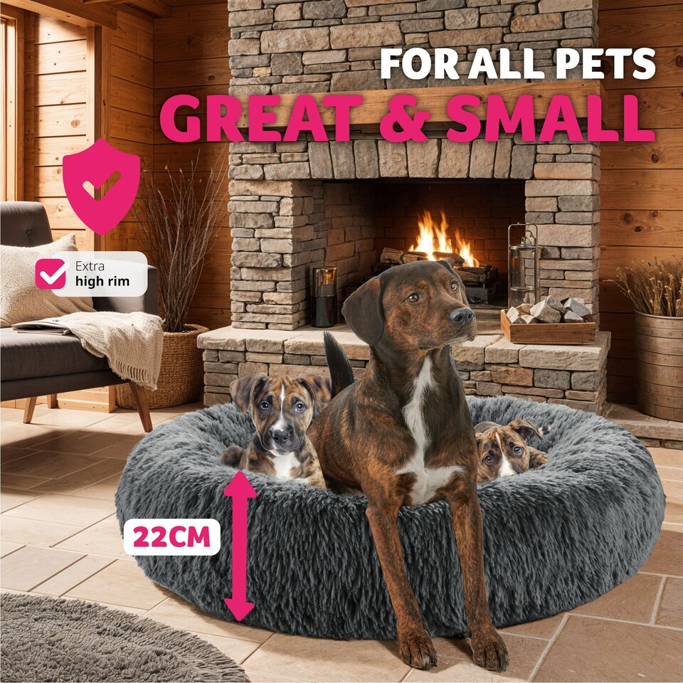image 1 of Dog Bed Maja - round with long plush, thick padding with raised edge, washable and non-slip | Grey | grey | L | 1