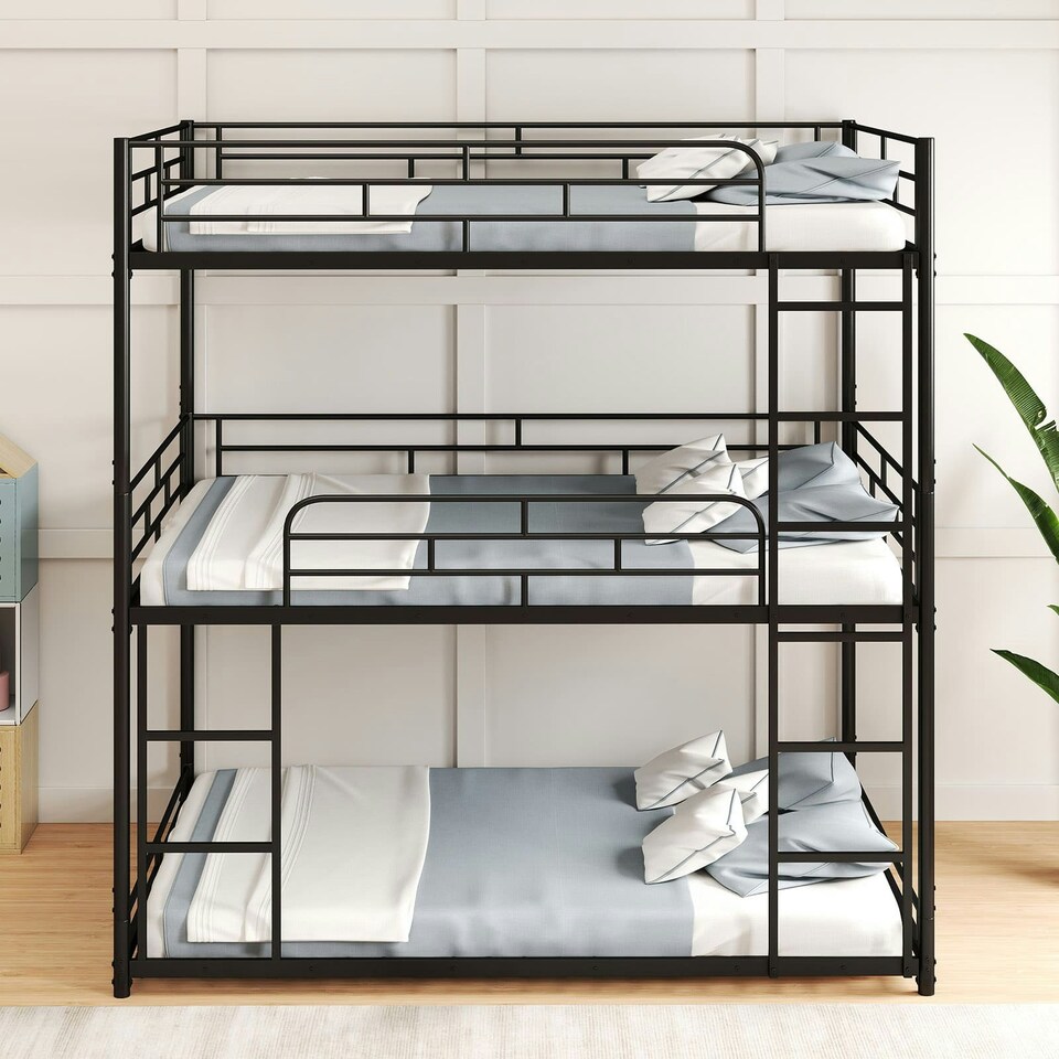 image 1 of COSTWAY Metal Triple Bunk Bed Double Over Double Bunk