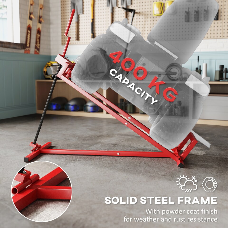 image 1 of HOMCOM Foldable Ride On Lawn Mower Lift, 400 kg Telescopic Maintenance Jack | Red | Red