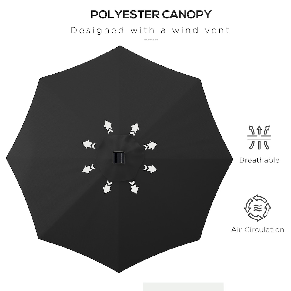 image 1 of Outsunny Garden Parasol Outdoor Tilt Sun Umbrella LED Light Black