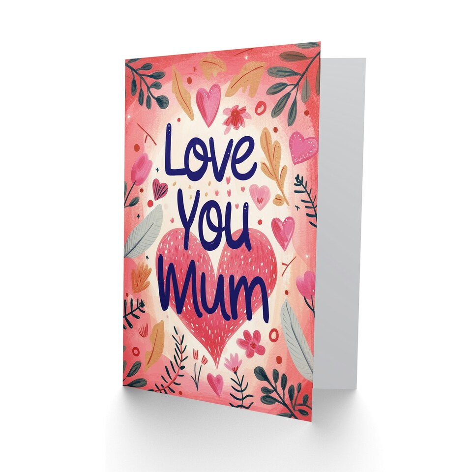 image 1 of Mothers Day Card Love You Pink Heart Flowers Mum Card