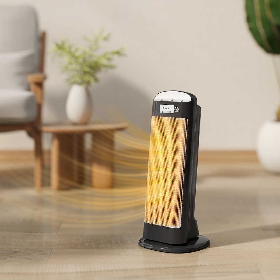 image 1 of HOMCOM Ceramic Space Heater, 2000W Fan Electric Heater with 4 Modes, Adjustable Thermostat, 55° Oscillation, Tip-Over and Overheat Protection for Bedroom, Home Office, Black