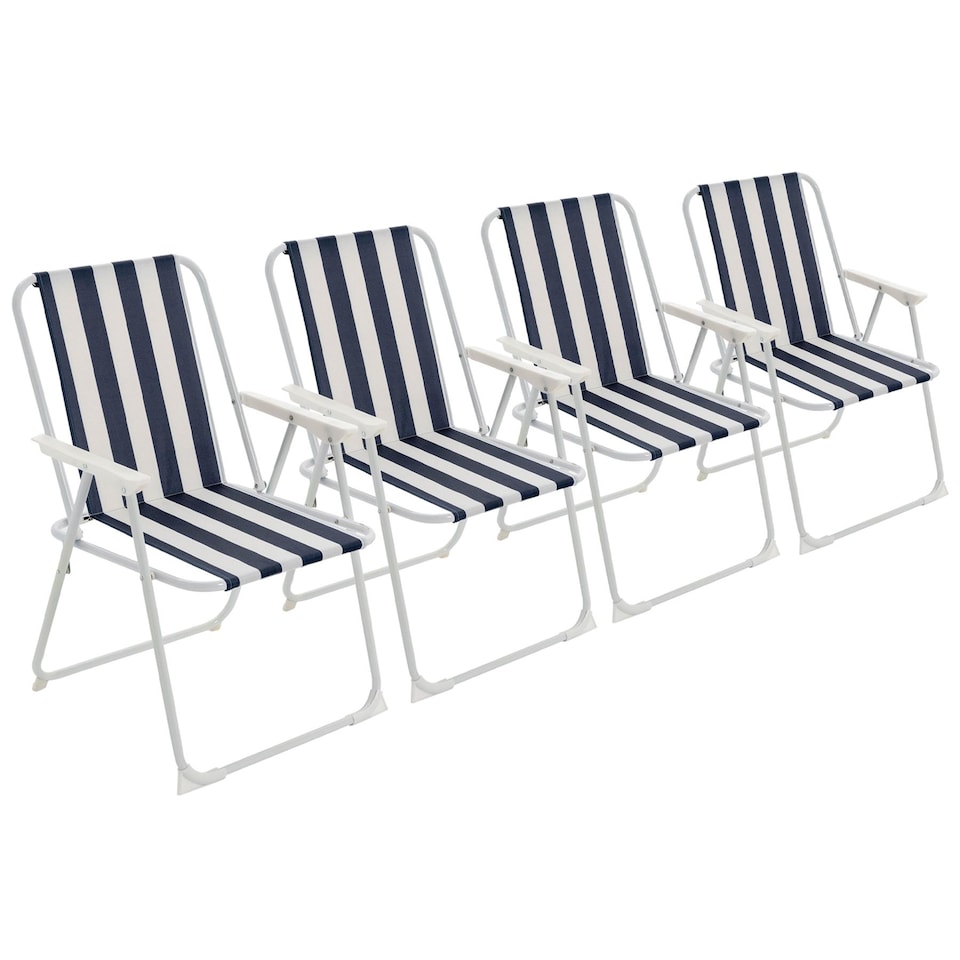 image 1 of Harbour Housewares Folding Metal Beach Chairs - Blue Stripe - Pack of 4 | Blue | Blue