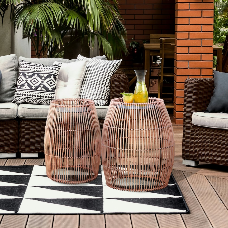 image 1 of Teamson Home Patio Cylinder Bamboo Side Table with Iron Tabletop - Large