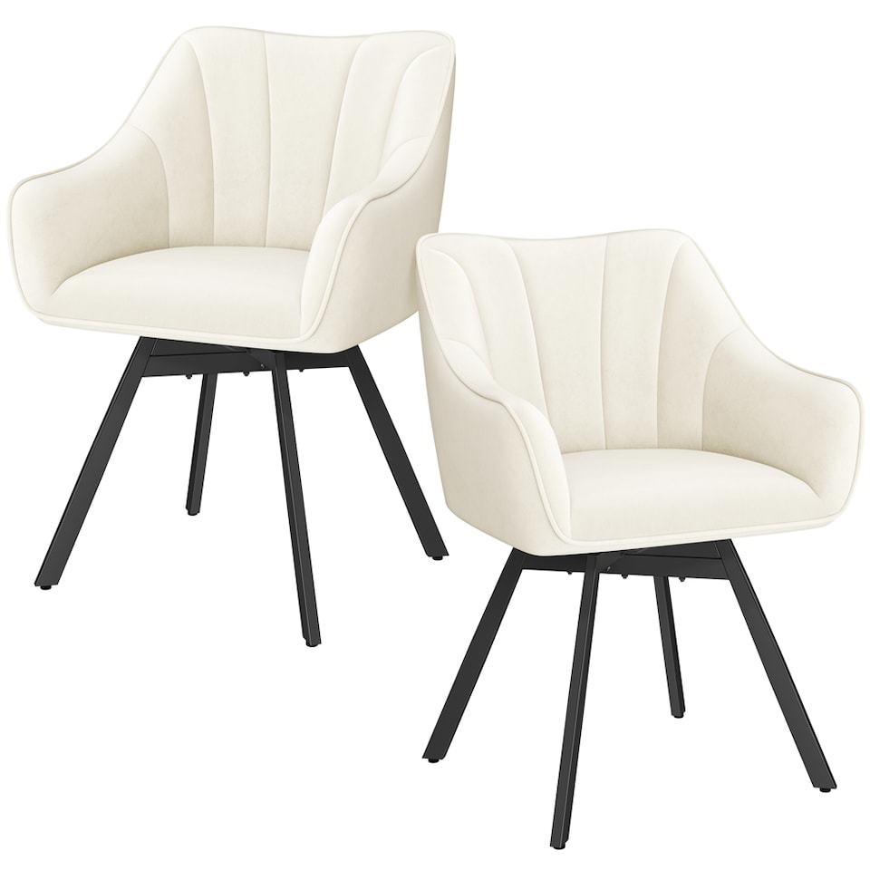 image 1 of Yaheetech Set of 2 Modern Velvet Dining Chairs with Rotating Seat and Backrest | White | Beige | One Size