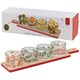 image 1 of 5Pc Decorative Christmas Serving Set Bamboo Tray Festive Glass Serving Bowl Gift