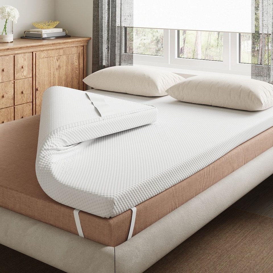 image 1 of Visco Therapy Cool Blue Foam Mattress Topper 3cm - Cooling Comfort, Removable Cover | White | White | Double | 1