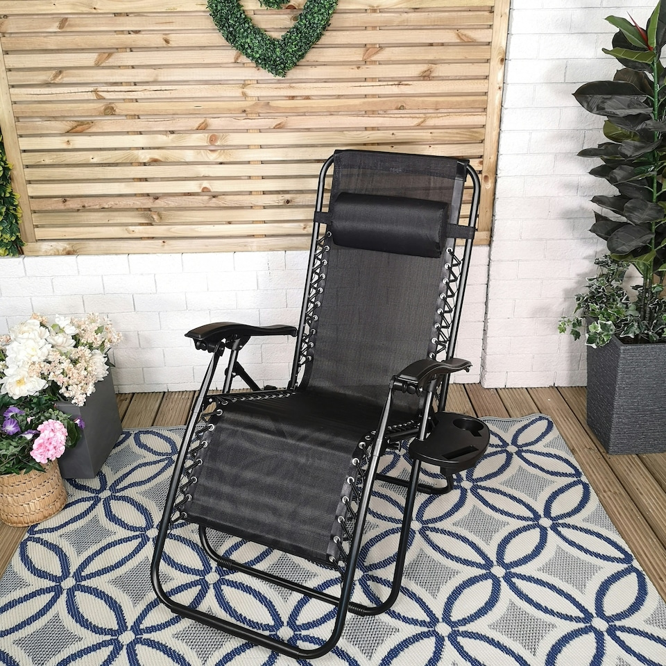 image 1 of Black Multi Position Textoline Zero Gravity Garden Relaxer Chair Lounger