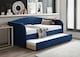 image 2 of Blue Day Bed,Sofabed,Guest Trundle Fabric Upholstered Velour, Bed Frame | Blue | Single