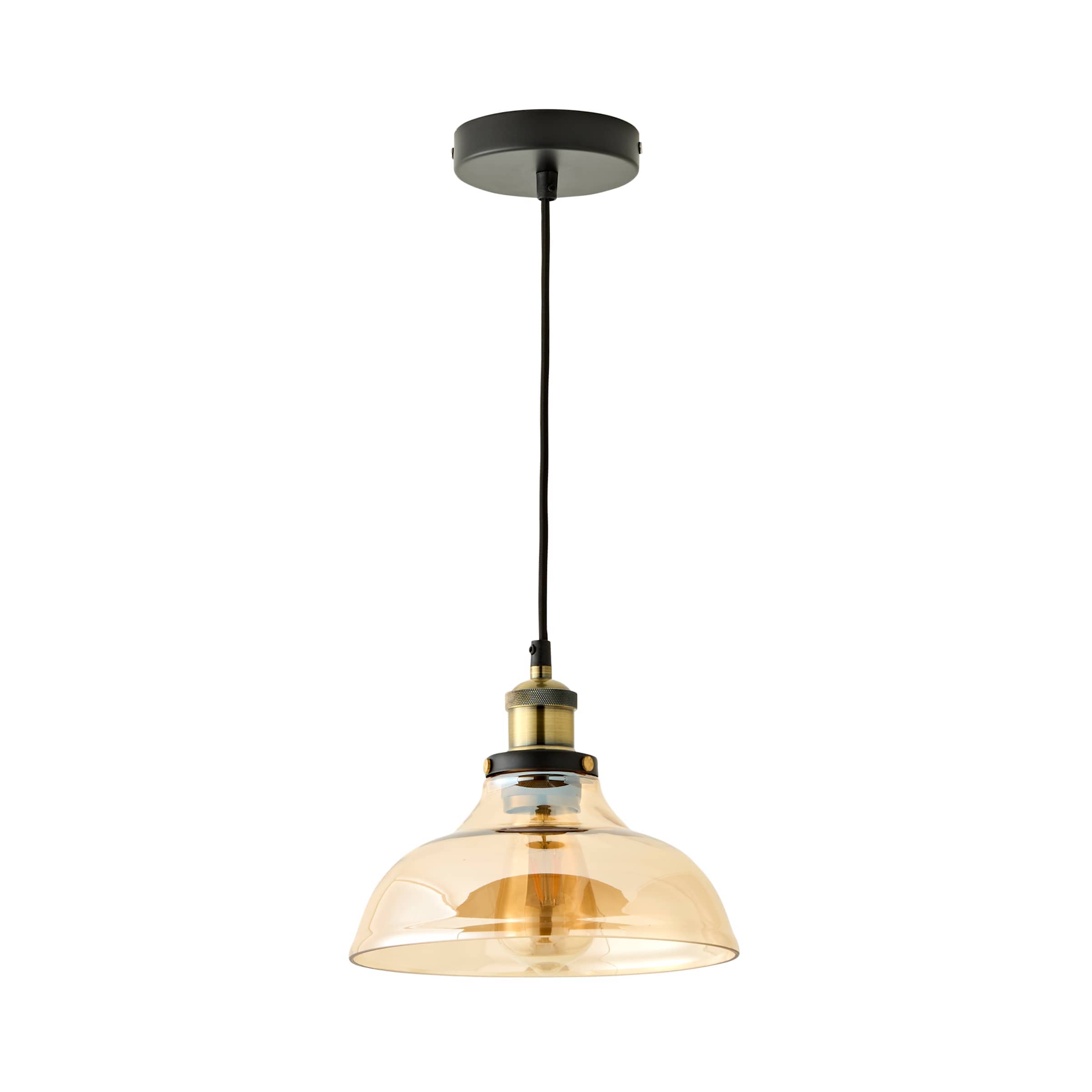 ValueLights Wallace Industrial Shallow Glass Shade Ceiling Pendant Drop Light in Orange
