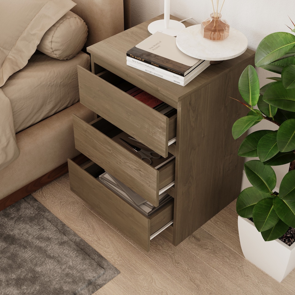 image 1 of 3 Drawer Bedroom Storage Cabinet | Multi | Oak & Oak | 1