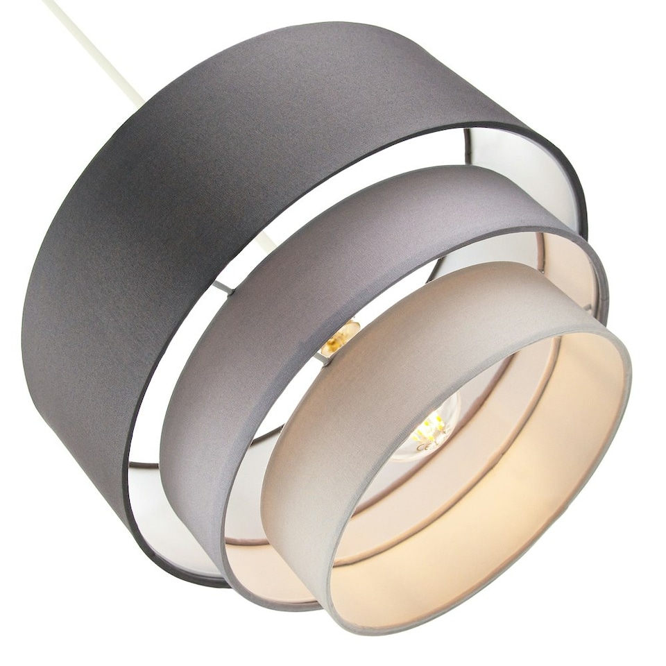 image 1 of Contemporary Round Triple Tier Soft Grey Cotton Fabric Pendant Light Shade