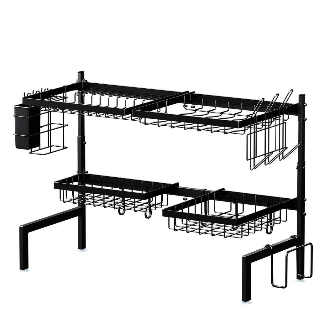 Toque 2 Tier Over Sink Dish Drying Rack Black Adjustable Space Saving | Black