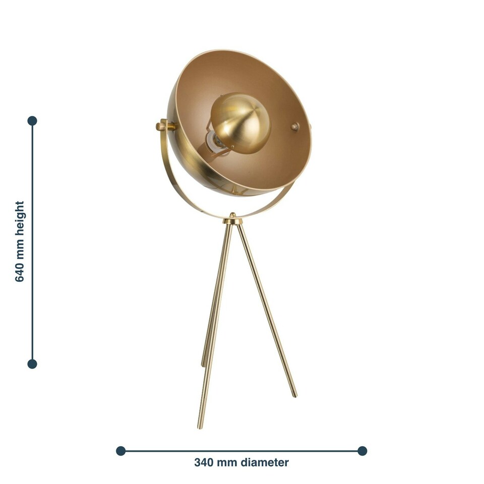 image 1 of First Choice Lighting Pair of Retro Satin Brass Tripod Table Lamps Bronze | Gold
