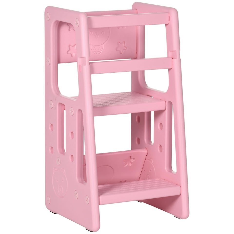 image 1 of HOMCOM Kids Step Stool, Adjustable Standing Platform, Toddler Kitchen Stool Pink