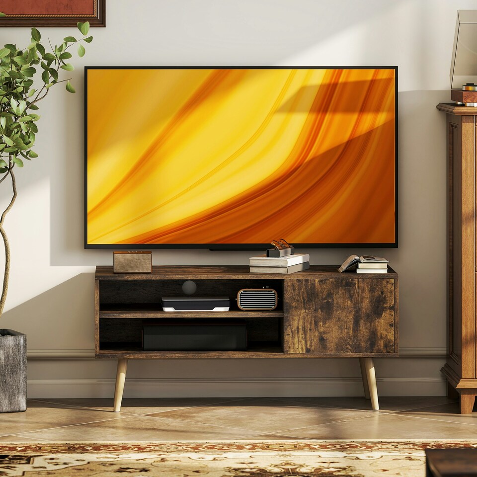 image 1 of HOMCOM TV Unit Cabinet for TVs up to 55Inches with Cable Management, Brown | Brown | 1