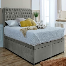 Santino Divan Ottoman Plush Single Bed Frame - Silver