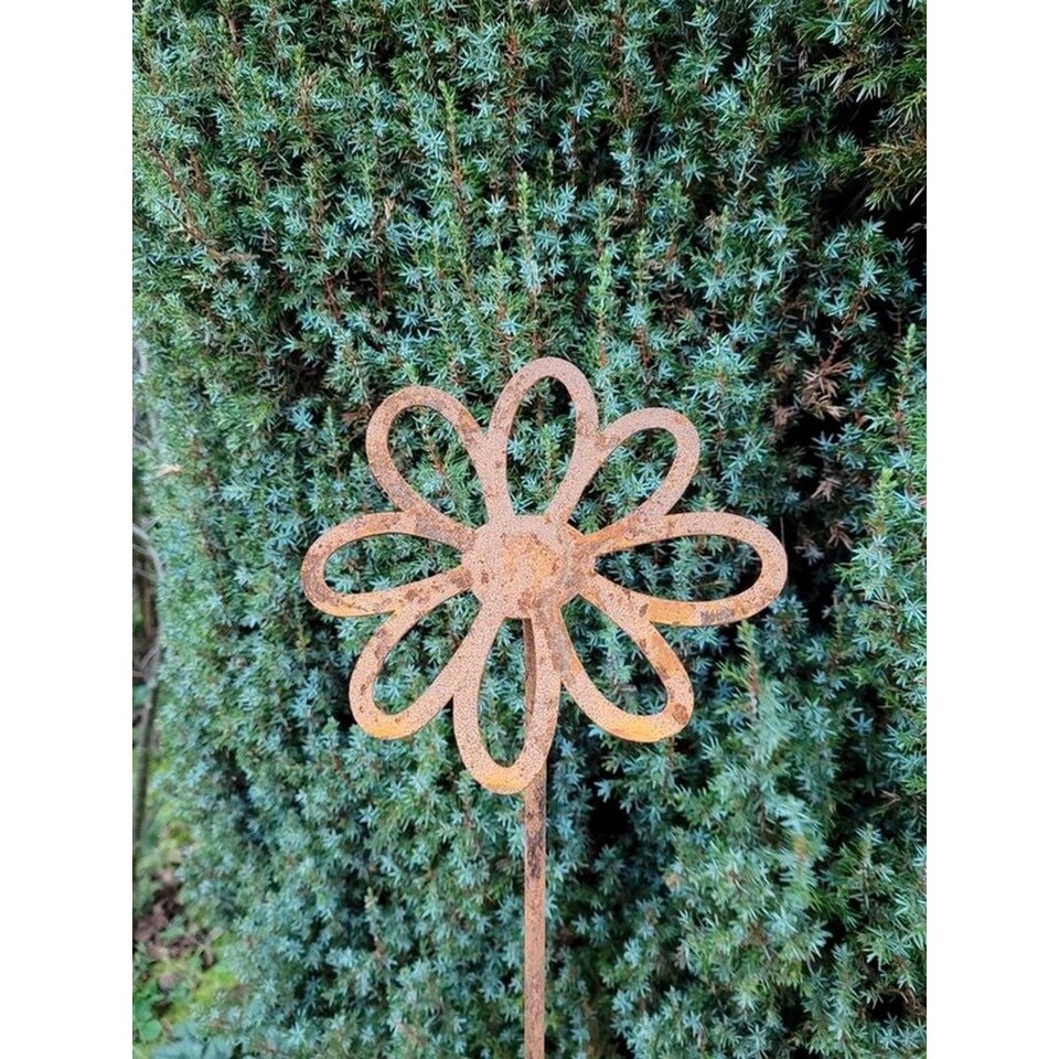 image 1 of 5 Feet Flowering Daisy Plant Pin Garden Art (Pack of 3) - Bare Metal/Ready to Rust