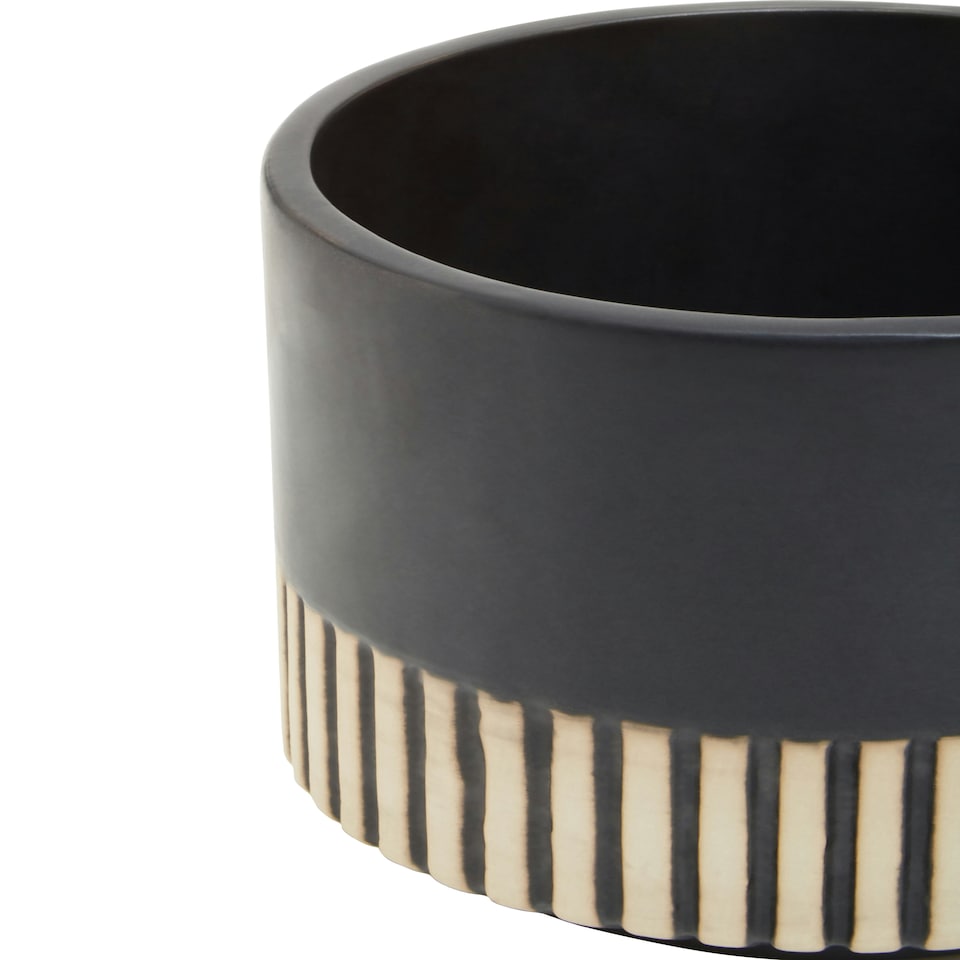image 1 of Interiors by Premier Small Ceramic Planter, Modern Black and Gold Planter for Indoor Plants, Drum-shaped Ceramic Planter for Home Black