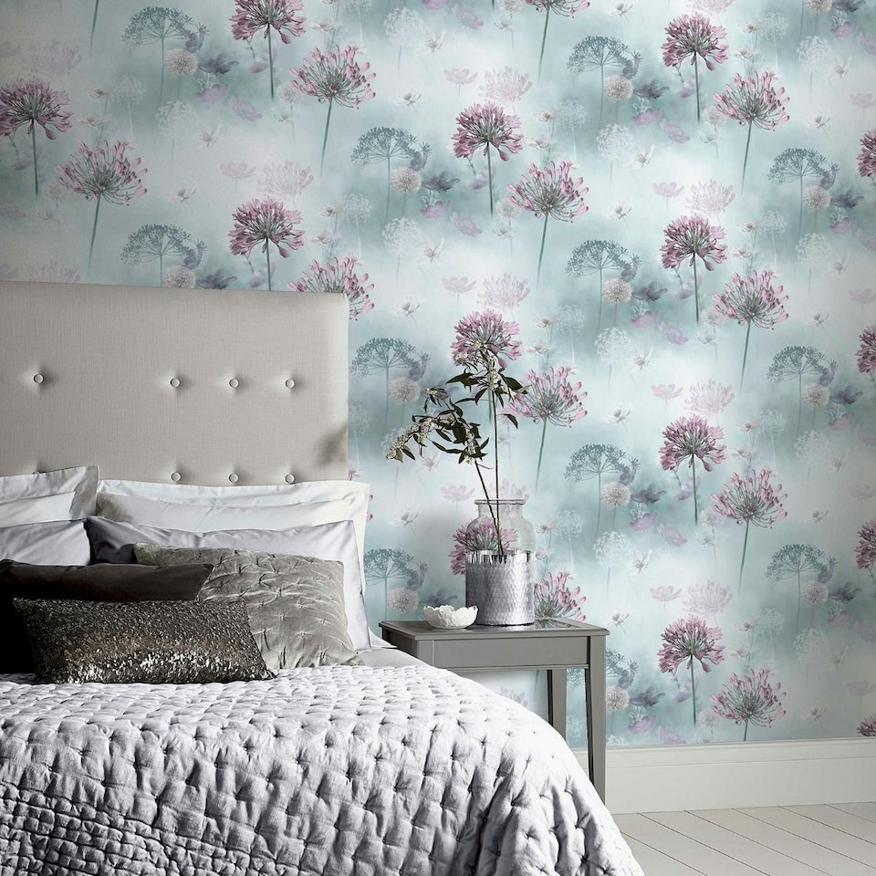 image 1 of Arthouse Spring Meadow Wallpaper - Duck Egg/Multicoloured - 10m x 53cm