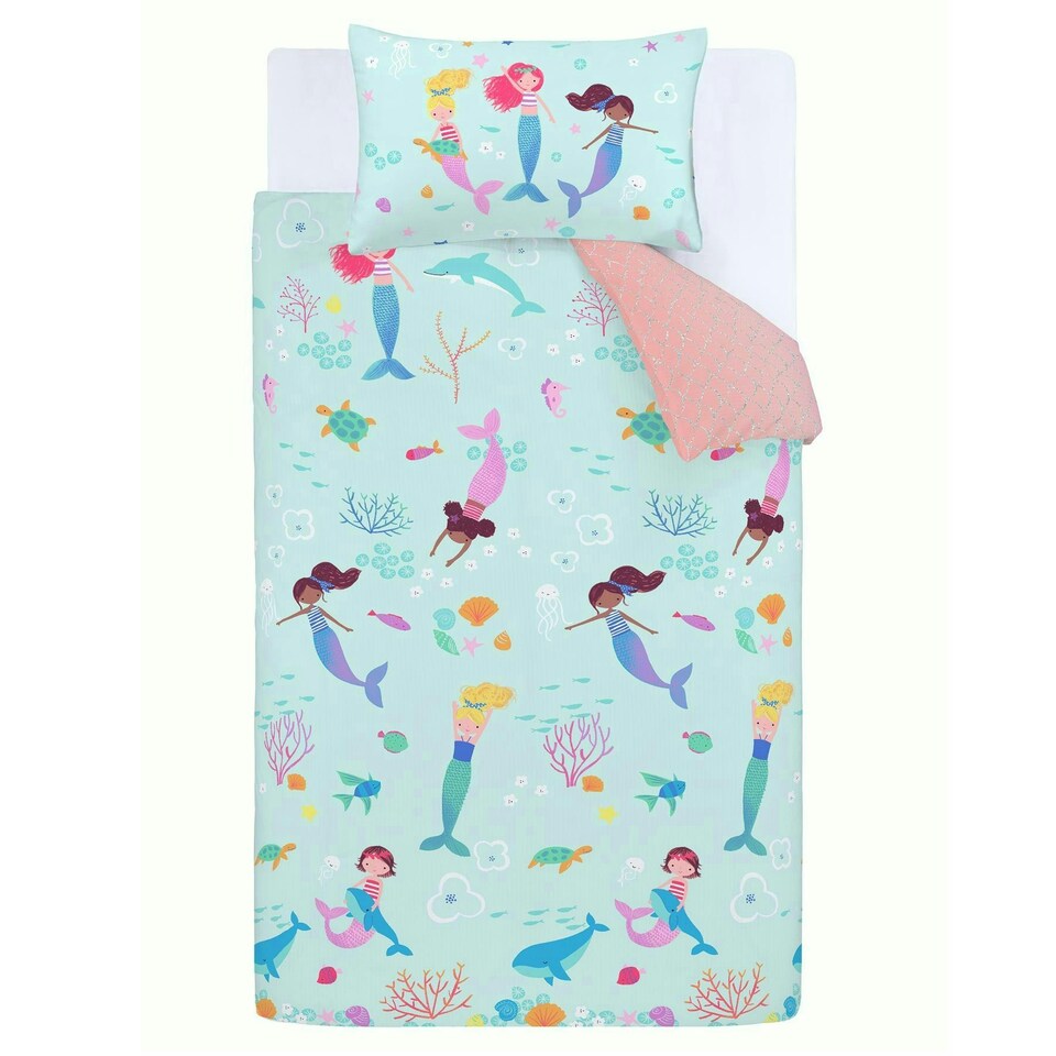 image 1 of Mermaid Reversible Duvet Cover Set | Blue