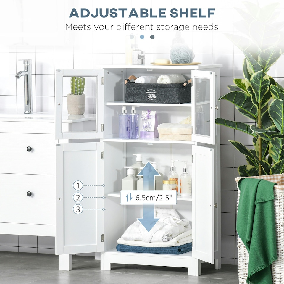 image 1 of kleankin Bathroom Floor Storage Cabinet Standing Unit Kitchen Cupboard W/ Doors