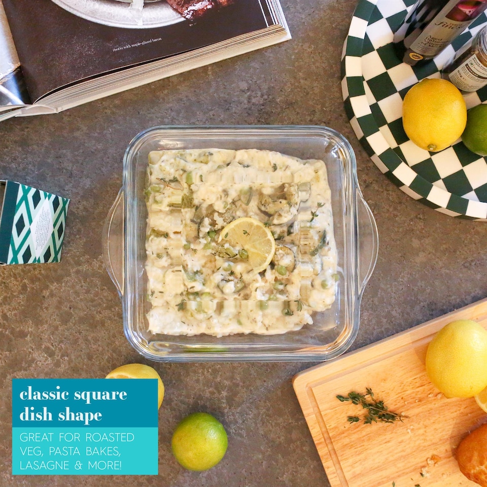 image 1 of Argon Tableware Square Glass Oven Dishes with Lid - 24cm x 21cm - Pack of 2 | Clear | Clear | 24cm x 21cm