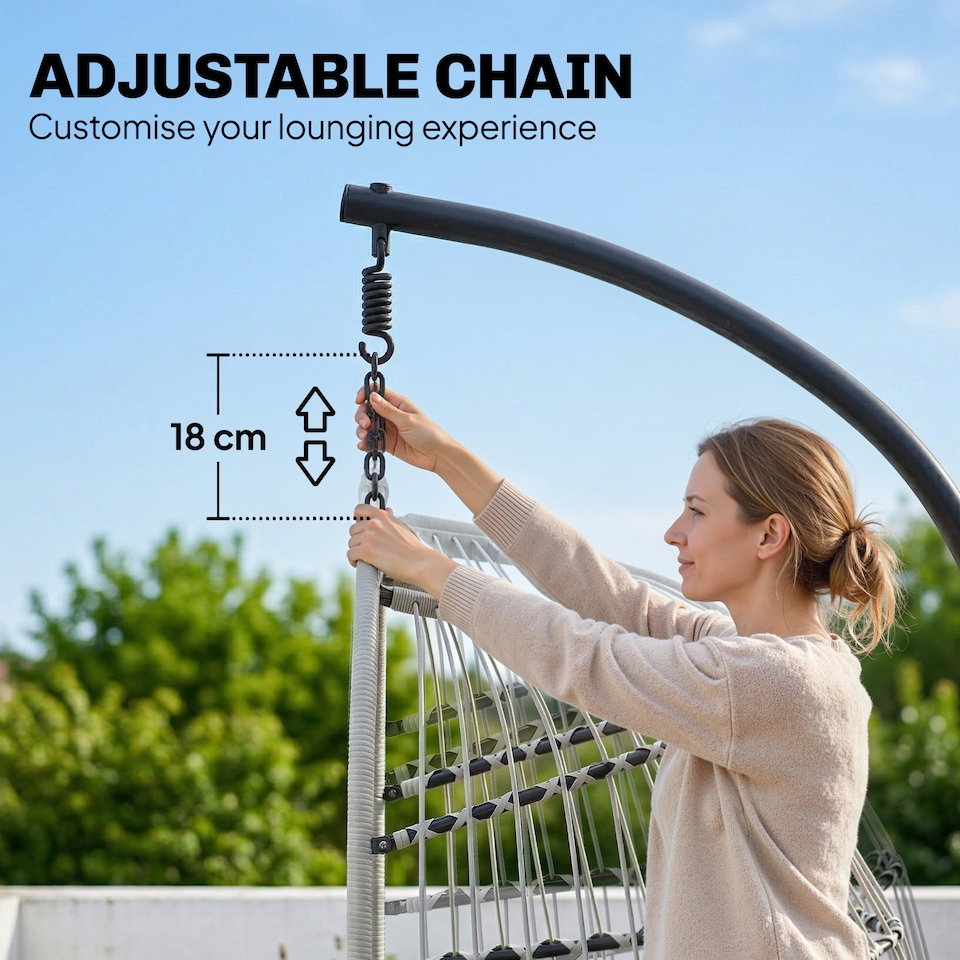 image 1 of Outsunny Hanging Egg Chair, Outdoor Swing Chair with Stand, Light Grey | Grey | Light Grey | One Size