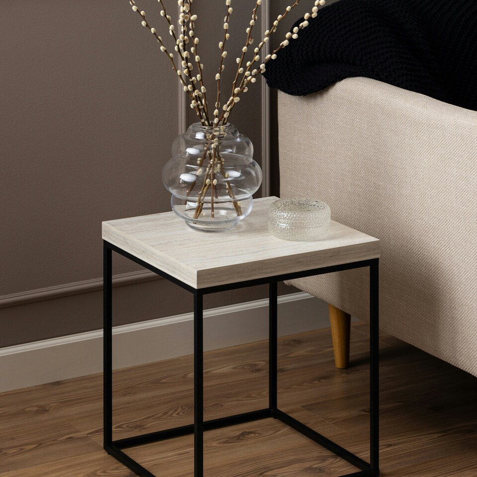 image 1 of Barossa Coffee Table with Light Oak Top & Black Steel Base 40cm