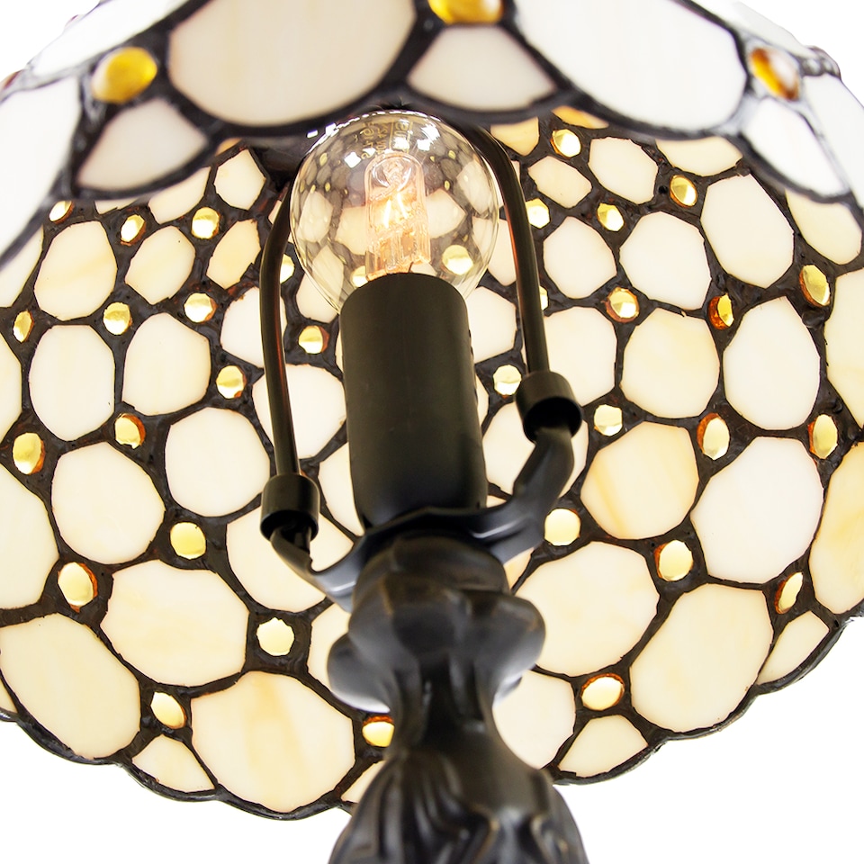 image 1 of Traditional Amber Stained Glass Tiffany Table Lamp with Multiple Circular Beads | Orange