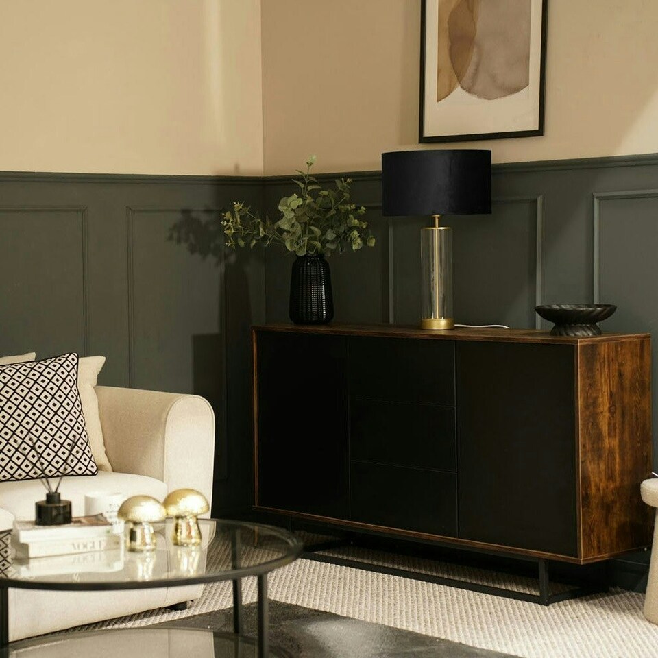 image 1 of ValueLights Clear Tube and Gold Metal Bedside Table Lamp with a Black Velvet Shade