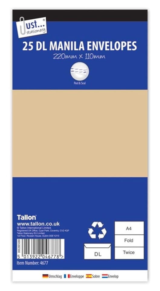 25 DL Manila Peel & Seal Envelopes