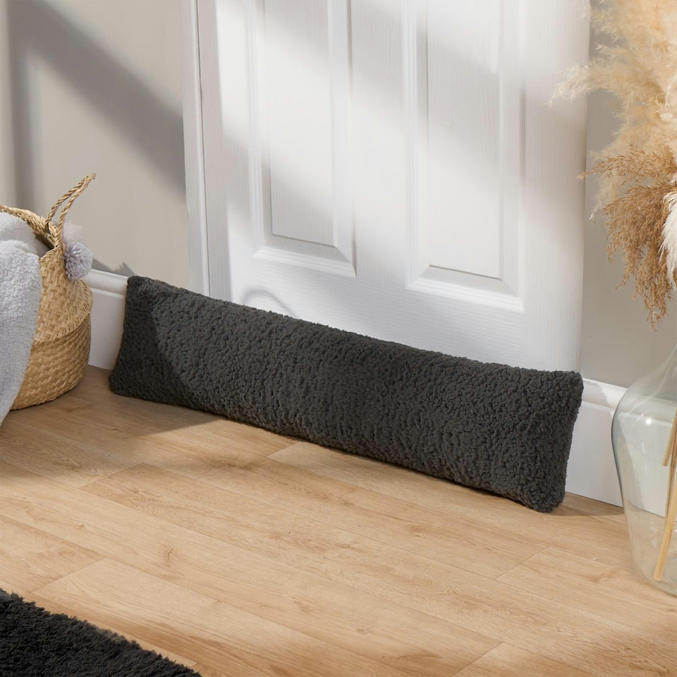 image 1 of OHS Teddy Fleece Window Weather Seal Draft Draught Excluder Door Stopper, 90cm - Charcoal