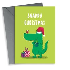 Cute Christmas Card - Crocodile And Robin