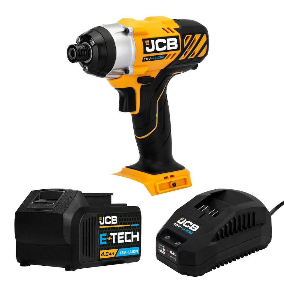 image 1 of JCB 18V Impact Driver, 150Nm, 4.0Ah Li-ion Battery, 2.4A Charger, 1/4" Hex Chuck | JCB-18ID-4XB