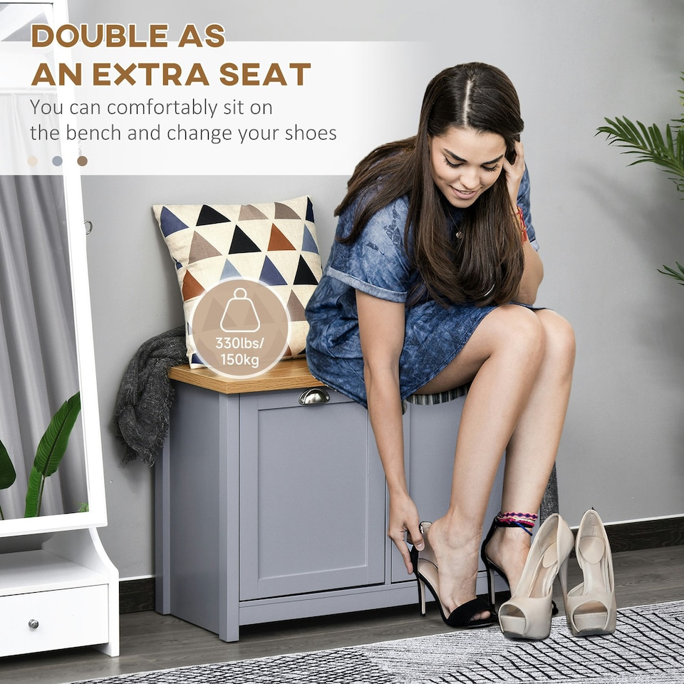 image 1 of HOMCOM Shoe Cabinet 4Storage Units Wood Effect Top Entryway LivingRoom Furniture