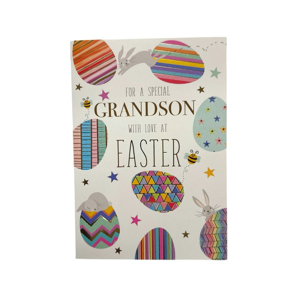 image 1 of For Grandson Multicoloured Eggs Pattern Design Easter Card