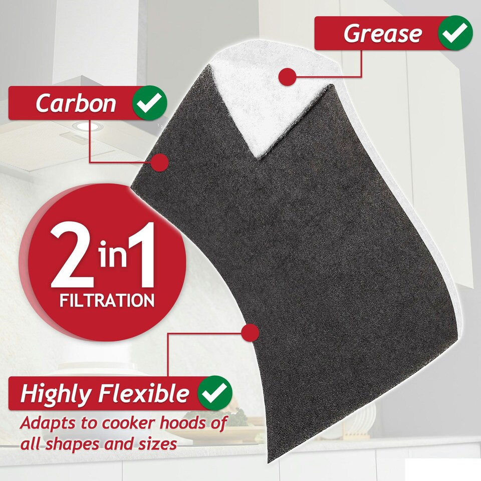 image 1 of SPARES2GO Carbon + Foam Grease Filter Kit for Diplomat Cooker Hood Vent Extractors (Cut to Size, 57cm x 47cm)