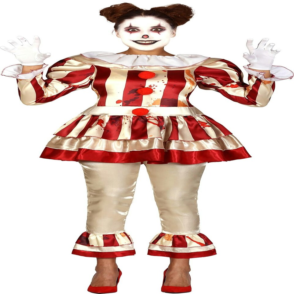 image 1 of Fancy Dress Adult Womens Red Stripe Clown Costume - L