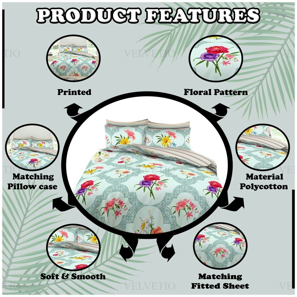 image 1 of VELVETIO Carmen Complete Duvet Cover Set with Fitted Sheet Soft Printed Bedding Bedset Multi | Double